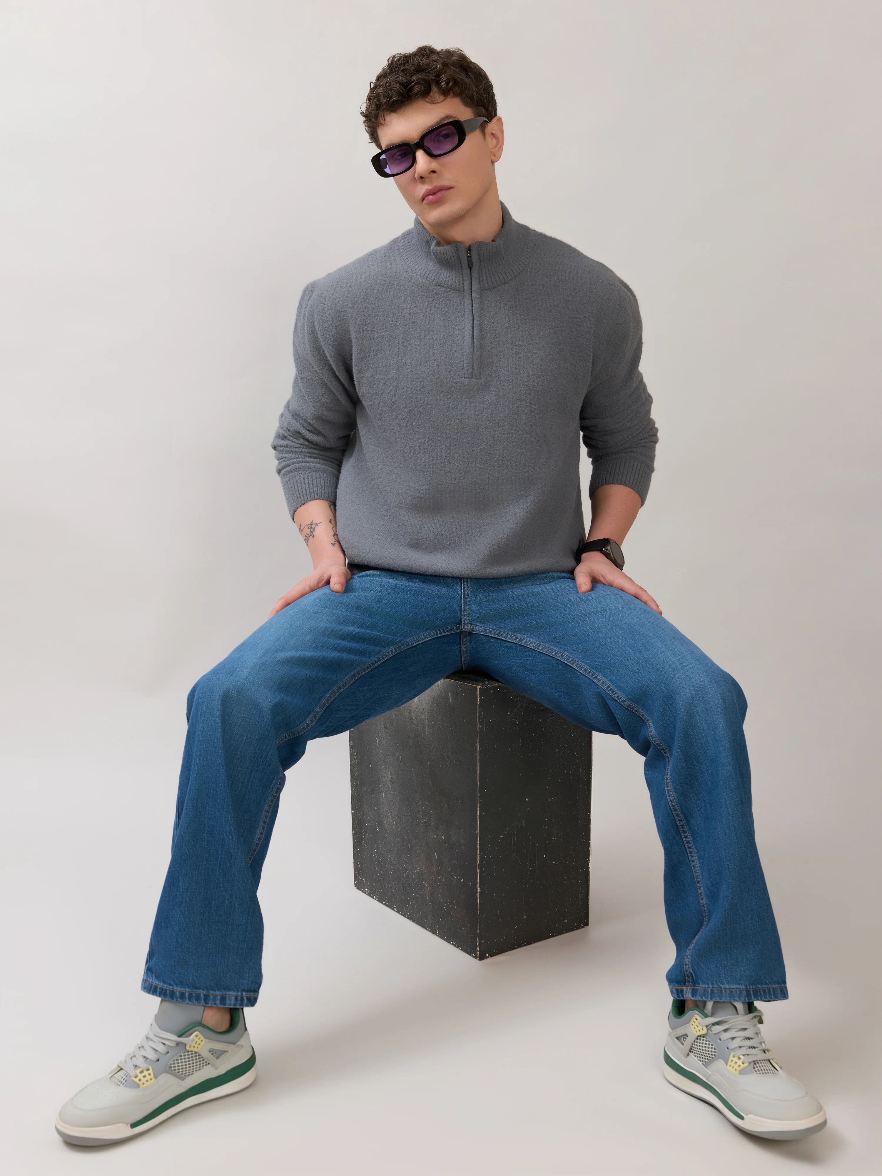 Zoro-2 - Regular Half-Zip High Neck Sweater - Grey - Image 2
