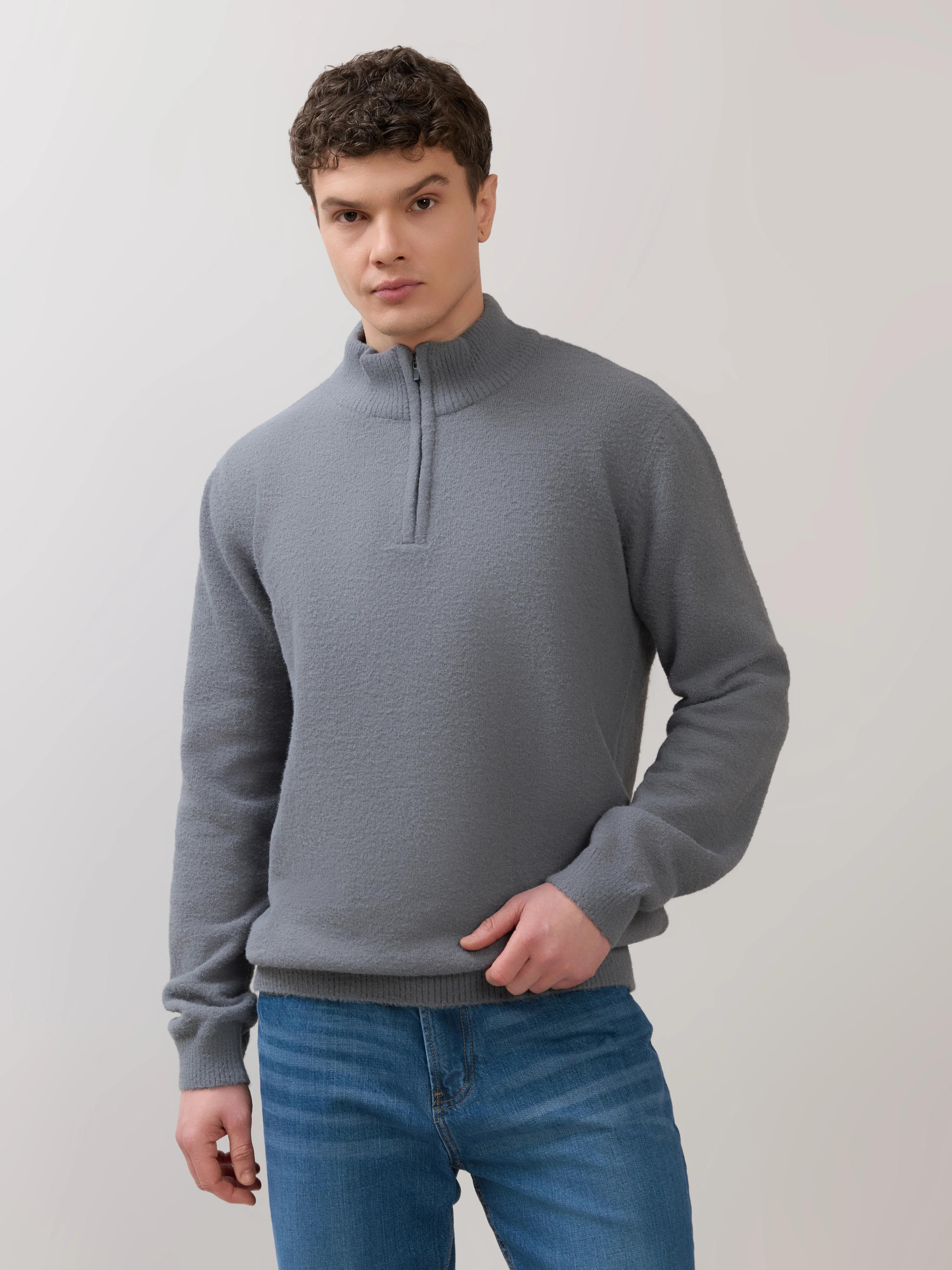 Zoro-2 - Regular Half-Zip High Neck Sweater - Grey - Image 4