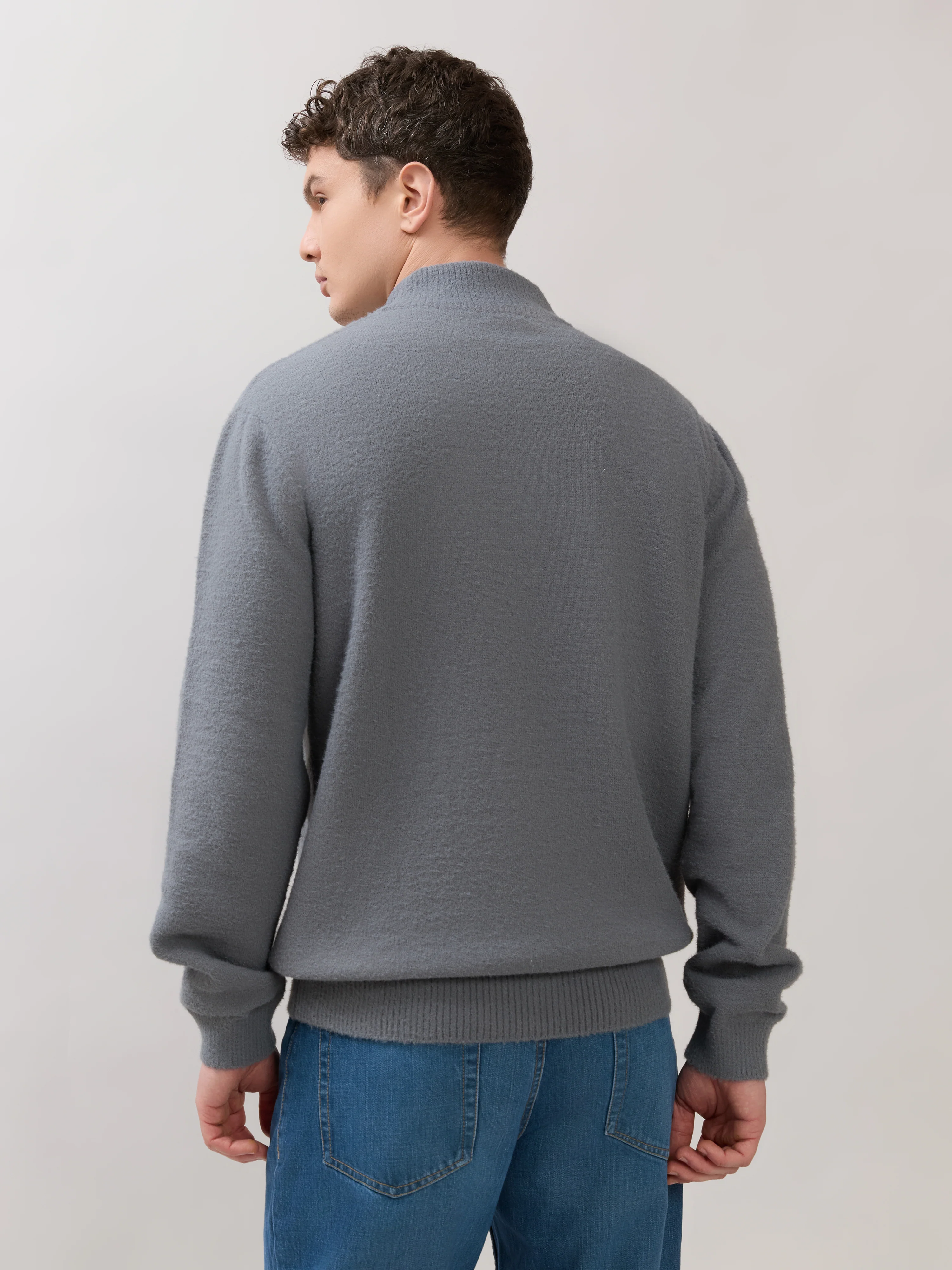 Zoro-2 - Regular Half-Zip High Neck Sweater - Grey - Image 6